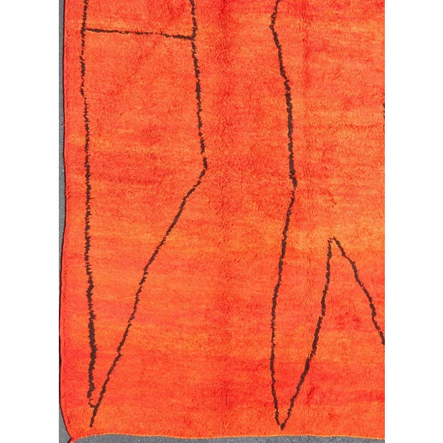 Keivan Woven Arts Vintage Moroccan Rug With Orange and Charcoal Line in Modern Design For Sale - Image 4 of 13