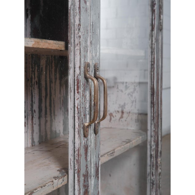 Mid 20th Century Rustic Indian Glass-Front Cabinet With Distressed Paint For Sale In Greensboro - Image 6 of 6