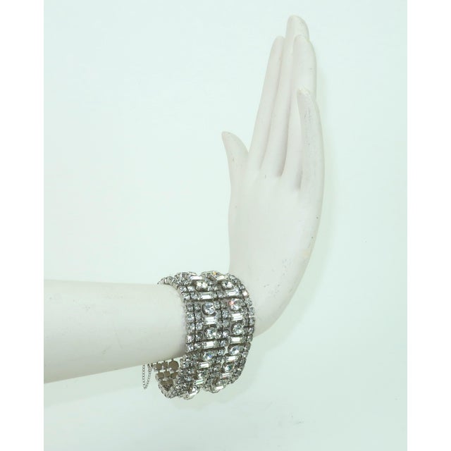 Silver Chunky Crystal Rhinestone Link Bracelet, 1950's For Sale - Image 8 of 11