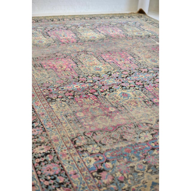 1910s Antique Persian Kermanshah Charcoal, Magenta & Denim Blue Garden Inspired Design Rug, 11.4 x 17.7 For Sale - Image 5 of 11