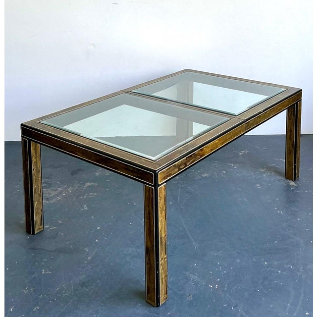Vintage Acid Etched Brass and Glass Dining Table After Bernhard Rohne For Sale - Image 12 of 14