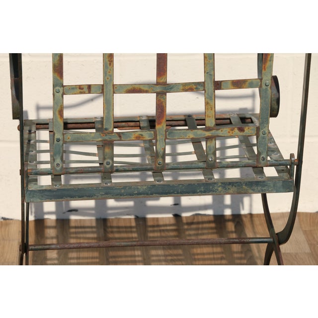 Vintage Pair of 1970s Hervé Baume French Wrought Iron Folding Patio Chairs With Rustic Patina | Outdoor Garden Armchairs For Sale - Image 13 of 18