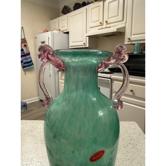 Vintage Murano Scavo Amphora Glass Vase Seafoam Blue Iridescent 12in Excellent condition with original sticker The Vintage...