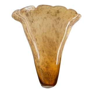 Vintage Murano Style Amber Art Glass Fluted Vase For Sale