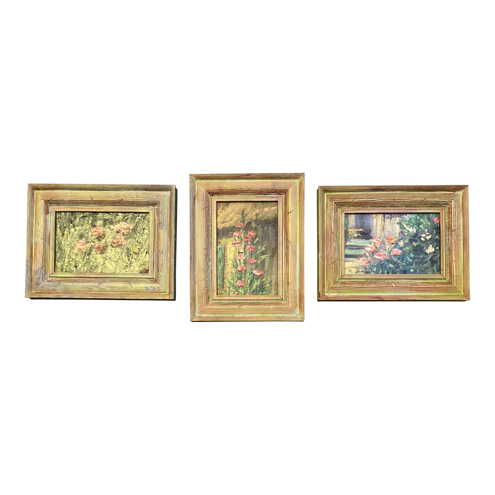 1950’s 3 Original Small Garden Landscape Small Paintings Distressed ...