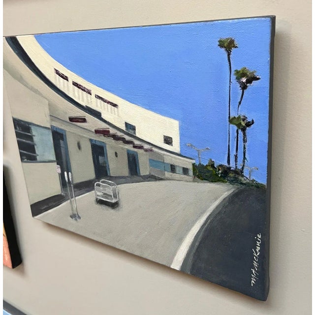 Impressionist "LGB Streamline Moderne" Contemporary Impressionist Cityscape in Blue, Grays of Long Beach, Ca, Airport by Mill Valley Artist Mary Anne McKernie For Sale - Image 3 of 10