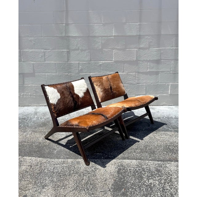 Contemporary Contemporary Cowhide Nailhead Lounge Chairs - Pair For Sale - Image 3 of 7