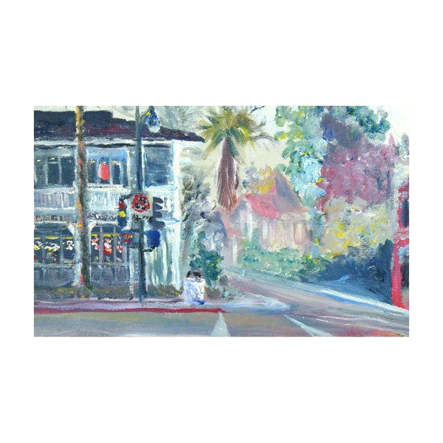 Charming oil painting of corner of Santa Cruz Ave and W. Main Street in downtown Los Gatos, California by Eugene Atcheson...