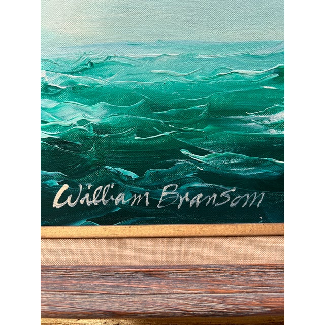 Aqua Mid 20th Century Original Oil Painting of Clipper Ship at Sea in Carved Gilt Frame, Signed Bransom For Sale - Image 8 of 16