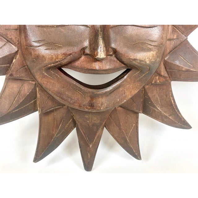 Wooden Carved Sun Face Sunburst Wall Sculpture, 20th Century For Sale - Image 12 of 15