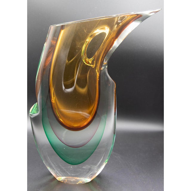 Abstract 1990s Silvano Signoretto Murano Triple Sommerso Art Glass Sculpture - 14" H For Sale - Image 3 of 7