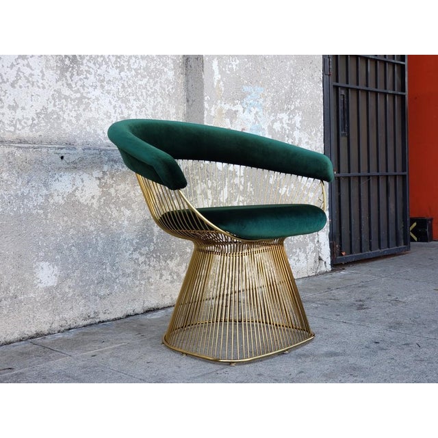 MidCentury Modern Emerald Green Velvet Brass Wire Lounge Chair Chairish