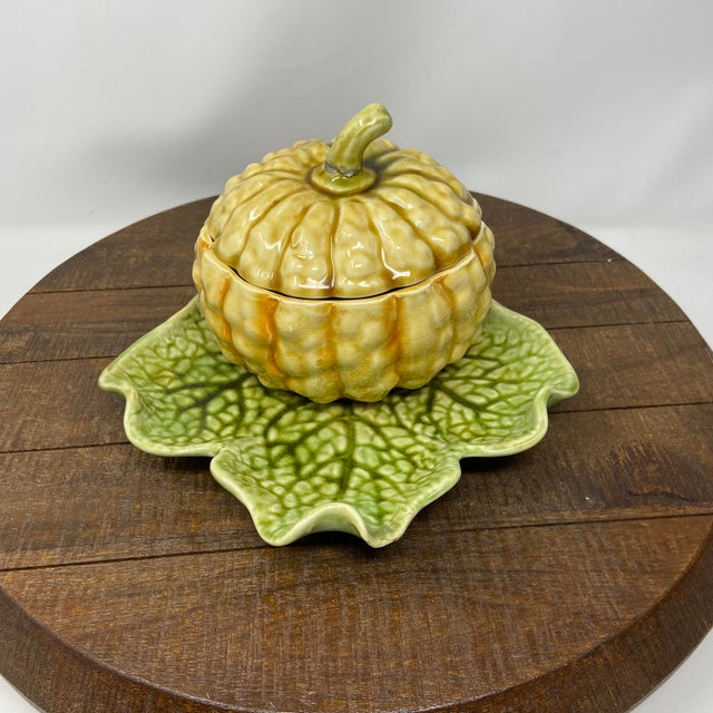 1960s 1960s Sarreguemines French Majolica Pumpkin Tureen For Sale - Image 5 of 8