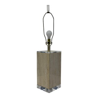 Polished Travertine and Lucite Table Lamp by Bauer Lamp Company, 1970s For Sale