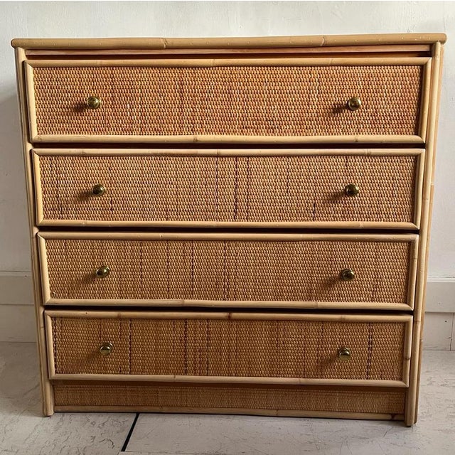 Italian Cane and Bamboo Chest of Drawers, 1970s For Sale - Image 12 of 12