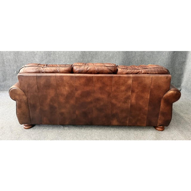 Thomasville Traditional Brown Leather Sofa For Sale - Image 10 of 18