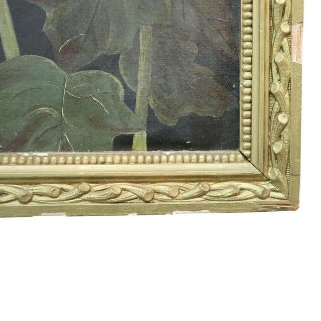 Unsigned Oil on Canvas Floral Painting of Garden Hollyhocks With Bees C1900 For Sale - Image 10 of 17