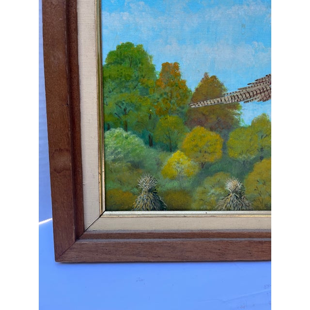 1990s Vintage Original Flying Pheasant Painting For Sale - Image 5 of 7