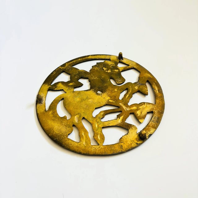 Metal Vintage Brass Unicorn Trivet For Sale - Image 7 of 7