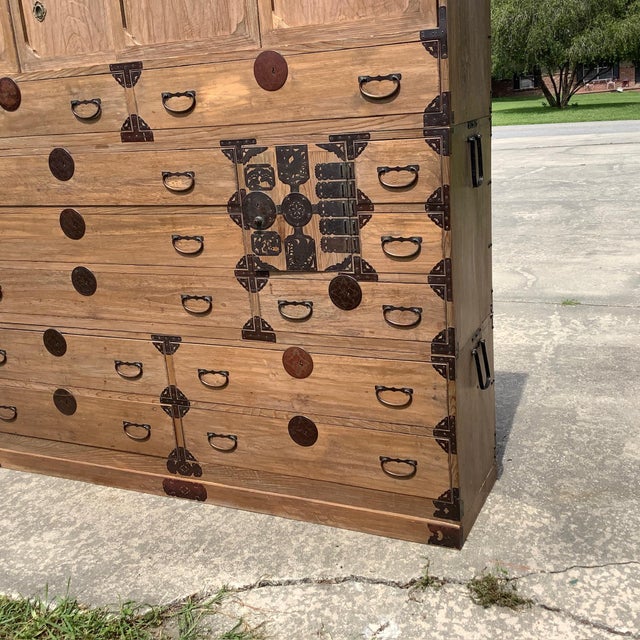 Antique Kiri Wood and Hand Forged Hardware Tansu Chest For Sale - Image 9 of 14
