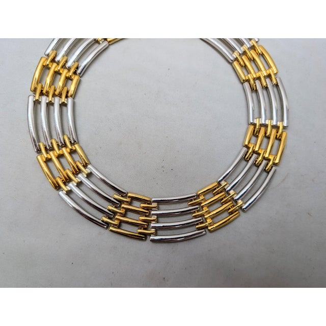 Vintage 1980s Signed Givenchy Goldtone & Rhodium Plated Interlocking Links Collar Necklace For Sale - Image 10 of 11