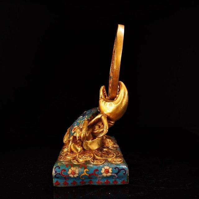 Asian Vintage Cloisonne Enamel Crab & Coin Sculpture – 9.8" Auspicious Wealth Figure For Sale - Image 3 of 9