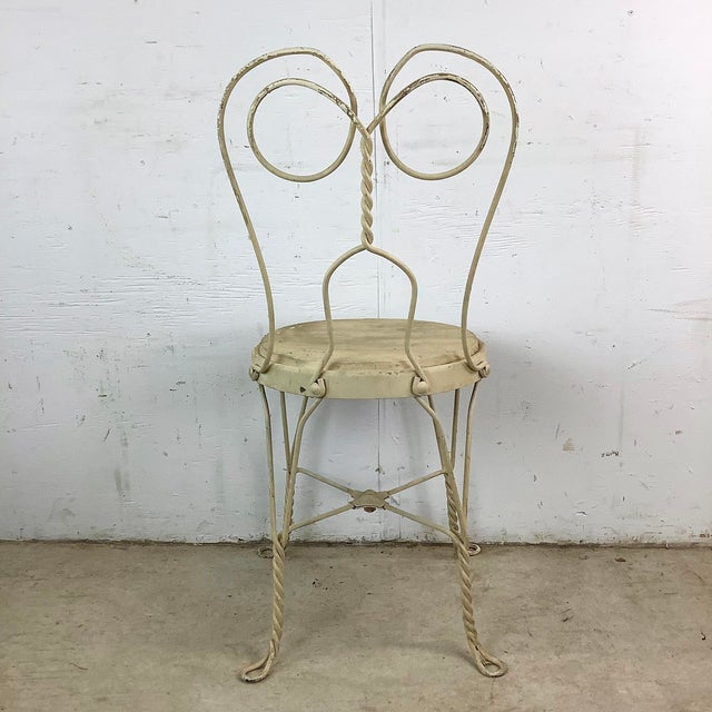 French Country Vintage Wrought Iron Ice Cream Parlor Chair For Sale - Image 3 of 12