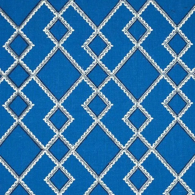 Schumacher Branson Embroidery Fabric in Blue For Sale