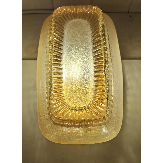 Goldenrod Vintage Wall Lamp with Metal Mounting and Lightly Tinted Relief Glass Shade, 1960s For Sale - Image 8 of 8