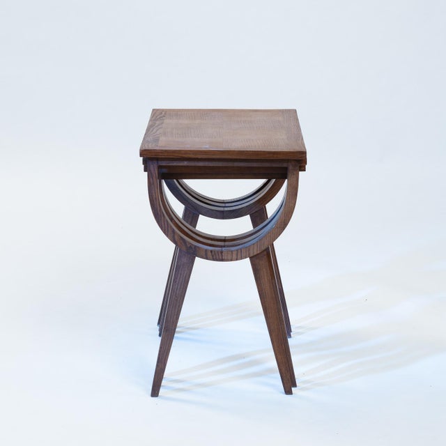 Brown Mid-Century French Oak Parquetry Nesting Tables, 1950s, Set of 3 For Sale - Image 8 of 14