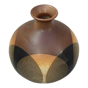 Vintage Robert Maxwell Mid-Century Modern Art Pottery Vase, Vessel for Pottery Craft With Earth-Tone Overlapping Contrasting Circles in a Salt Glaze