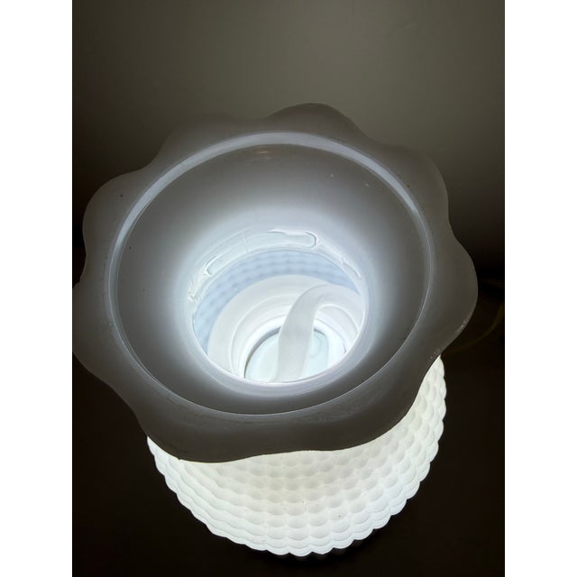 Vintage Hobnail Milk Glass 11" T Lamp Hurricane Electric Parlor Table Boudoir For Sale - Image 4 of 12