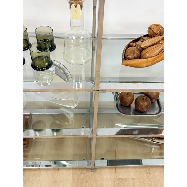 Rare Milo Baughman Style Chrome Glass Etagere Display Shelf Vintage MCM Shelving For Sale - Image 12 of 12