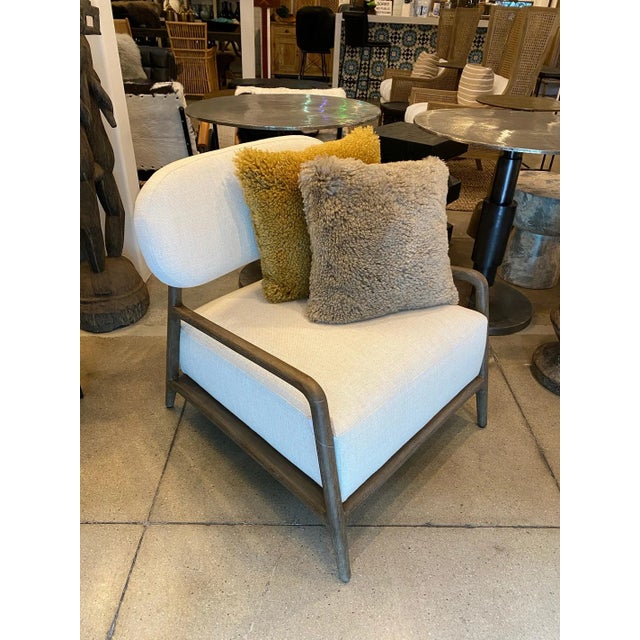 Modern Wood Frame Linen Accent Chair For Sale - Image 9 of 9