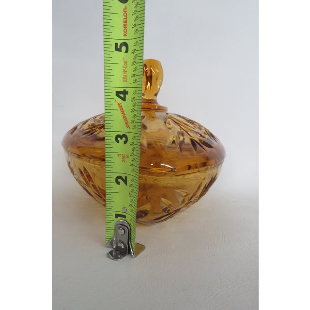 Hazel Atlas Amber Glass Lidded Triangle Dish With Embossed Leaf Pattern 5085b For Sale - Image 11 of 14