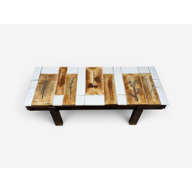 Roger Capron, Low Coffee Table, Tile, Stained Wood, France, 1970s For Sale - Image 9 of 14