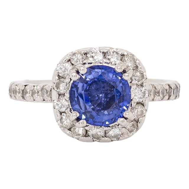 1.7cts Estate Ceylon Sapphire Ring With Natural Diamond Accents: Platinum, 7.5mm For Sale