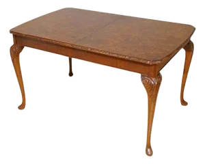 Queen Anne Burr Walnut Dining Table with Carved Legs, 1930s