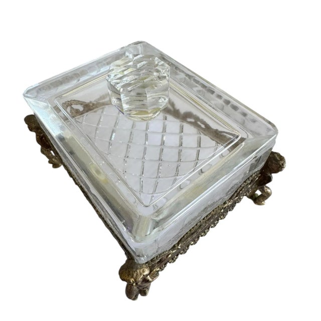 French Crystal and Bronze Dresser Box With Cherubs For Sale - Image 10 of 11