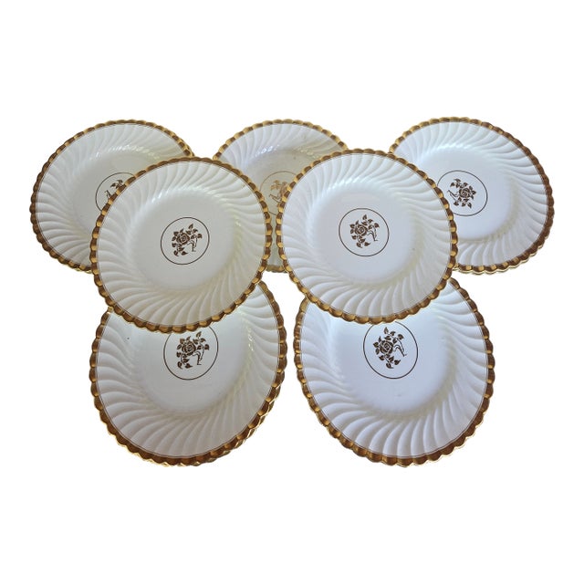 Antique Porcelain Fluted Gold Edge 9" Plates by Mintons England - 1 Dozen For Sale