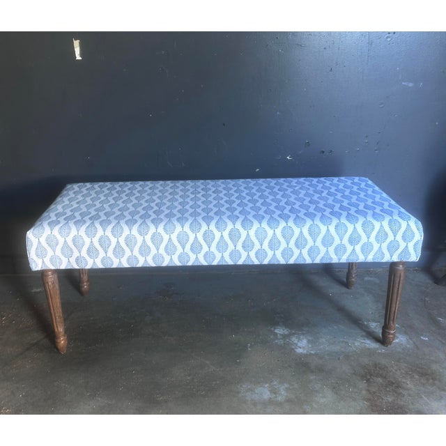 2020s Vintage Lee Industries Mumbai Ink Fabric Upholstered Bench For Sale - Image 5 of 13