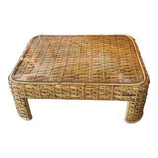Vintage Ralph Lauren Woven Rattan Wicker Bamboo Coffee Cocktail Table Coastal For Sale