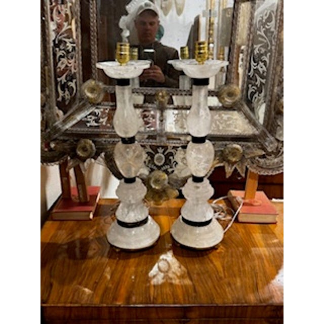 Pair of French Rock Crystal and Black Steel Lamps For Sale In Dallas - Image 6 of 6