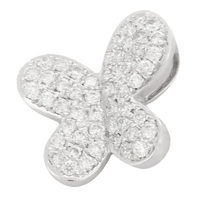 14k White Gold Micro Pave Diamond Butterfly Pendant Charm for Her For Sale