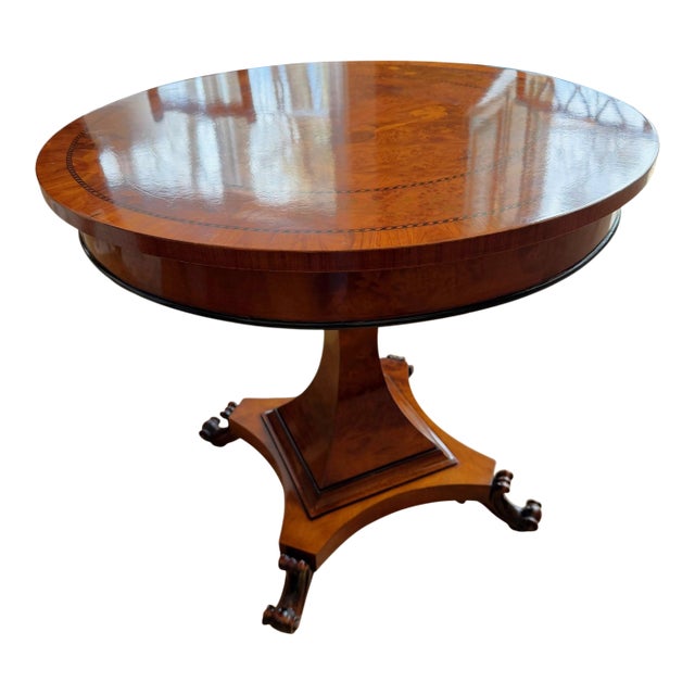 Italian Marquetry Burlwood Center Table With Custom Glass Top For Sale