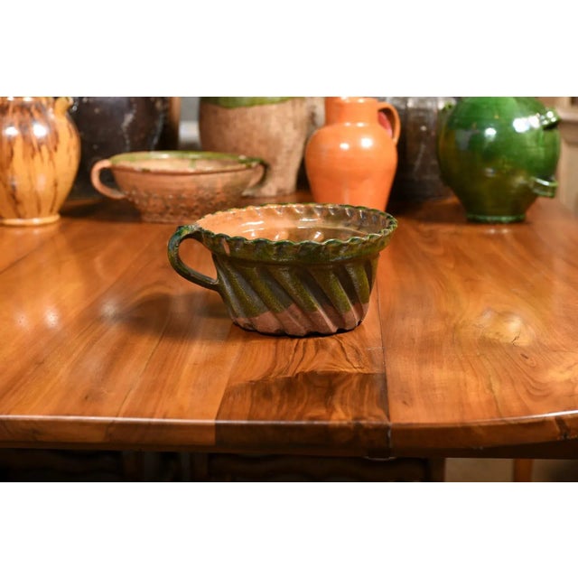 Green French 19th Century Green and Brown Glazed Pottery Cake Mold with Grooves For Sale - Image 8 of 12