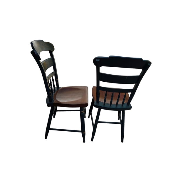 Green Pair of Vintage Hitchcock Plank Bottom Dining Side Chairs Paint Decorated For Sale - Image 8 of 14