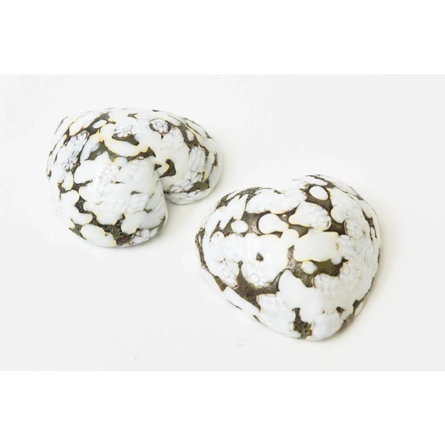 Vintage Murano Glass Heart Sculptures Paperweights 50's Pair of White, Gold For Sale - Image 11 of 12