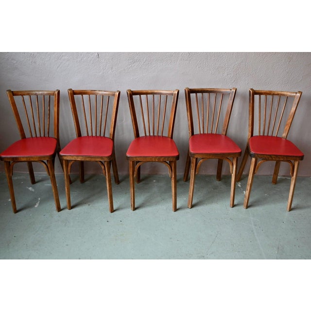 Traditional French Bistro Chairs with Spindles from Baumman, 1960s, Set of 5 For Sale - Image 4 of 14