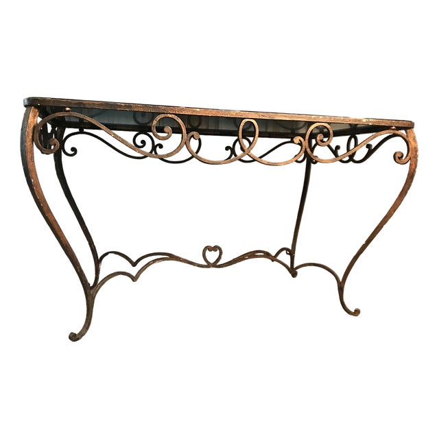 French Art Deco Wrought Iron Dining Table with Black Colored Glass, 1930s For Sale